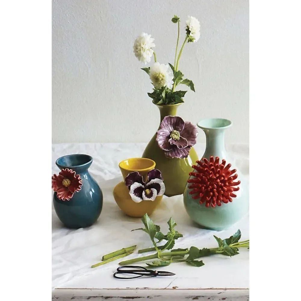 Anthropologie Rose of Sharon Grand Purple Flower On Olive Green Vase 9”x6”~ New - Picture 2 of 8